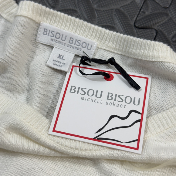 Bisou Bisou Michele Bohbot Sweater Women's XL Cream Studded Long Sleeve Pullover - Picture 5 of 8